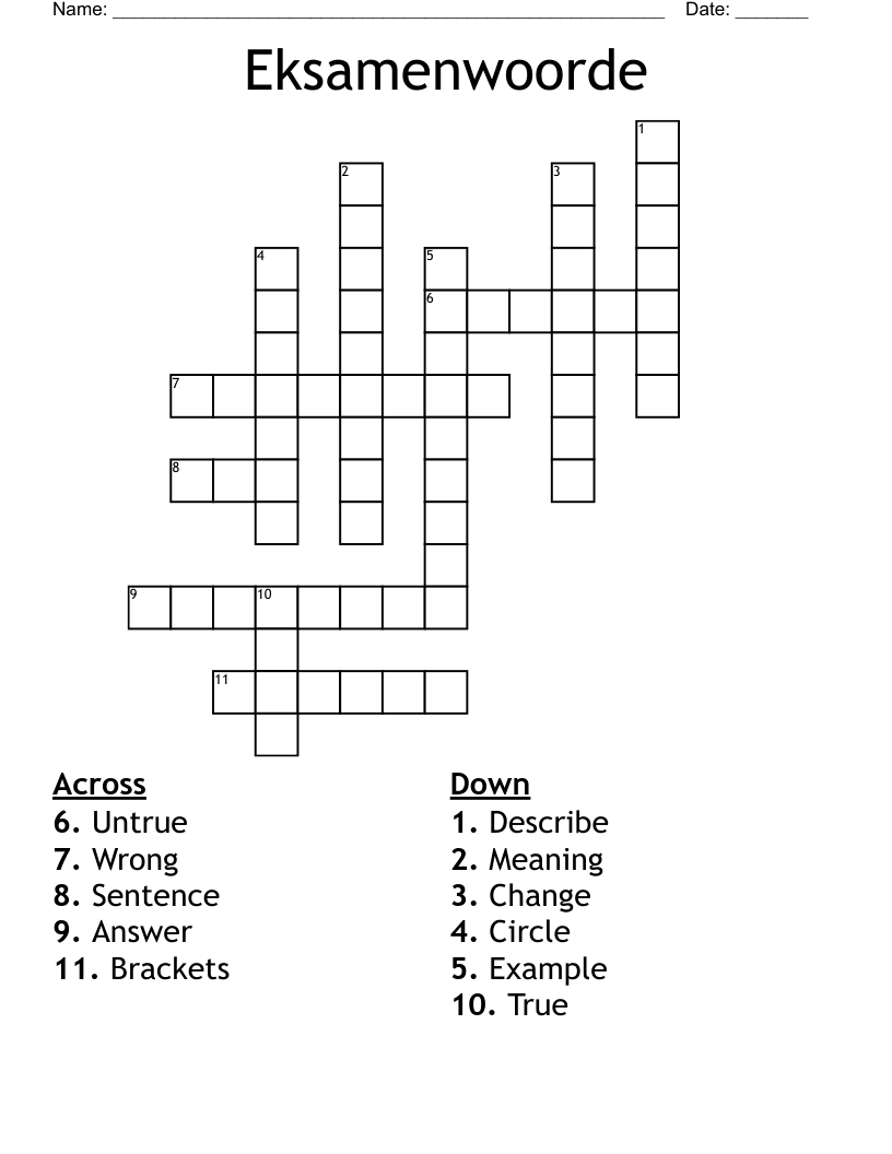Eksamenwoorde Crossword