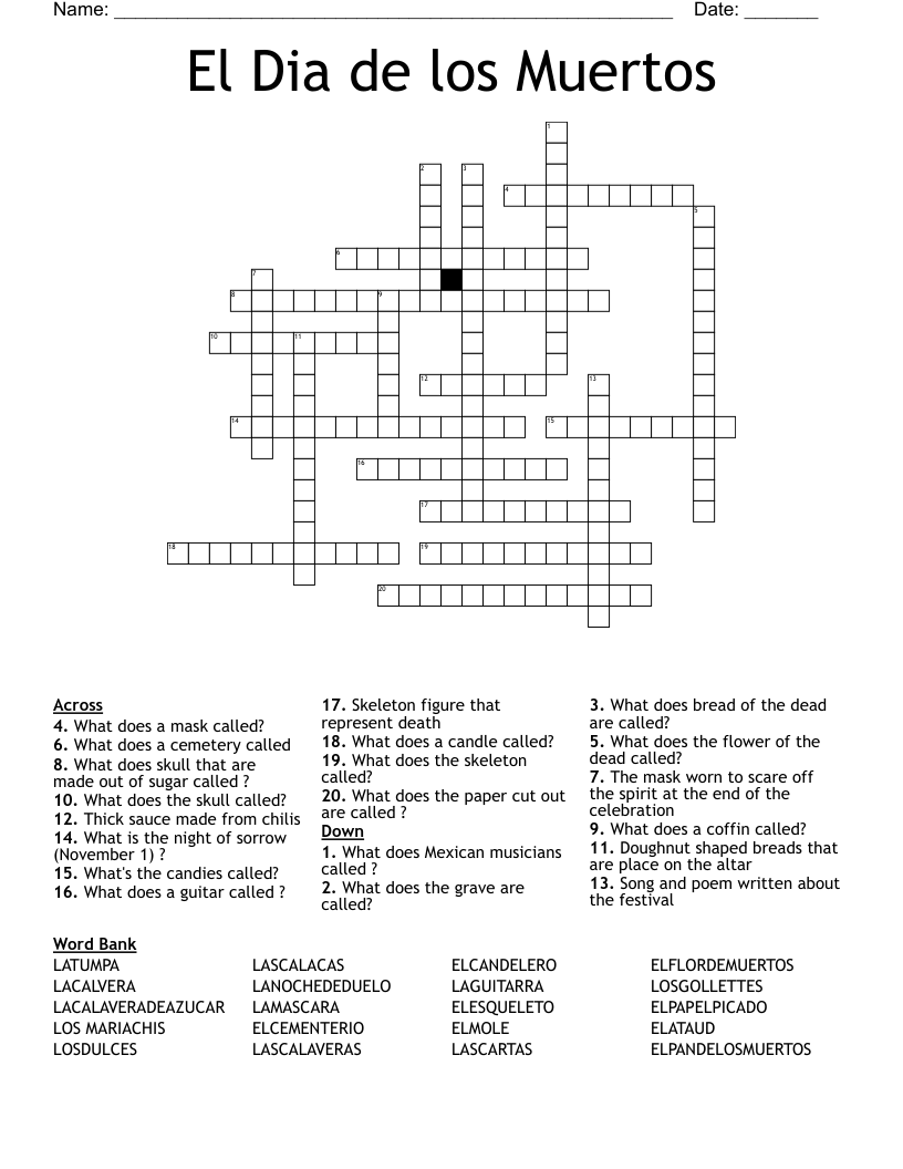 El Dia De Los Muertos Crossword WordMint