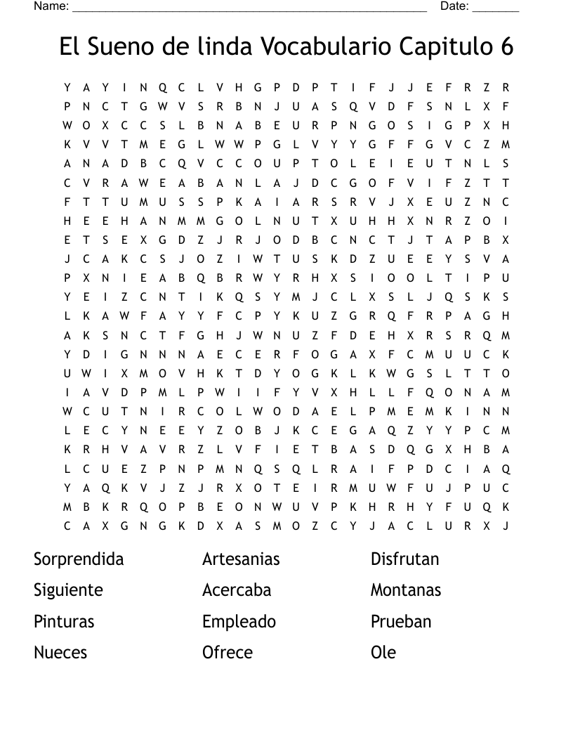El Sueno de linda Vocabulario Capitulo 6 Word Search