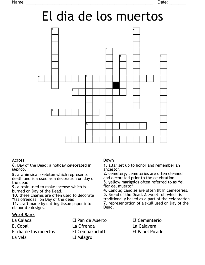 Day Of The Dead Crossword WordMint