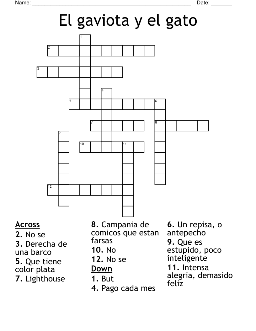 El gaviota y el gato Crossword