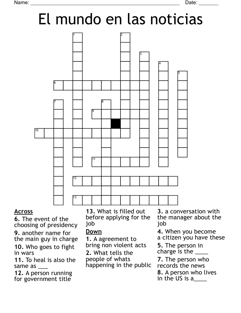El mundo en las noticias Crossword