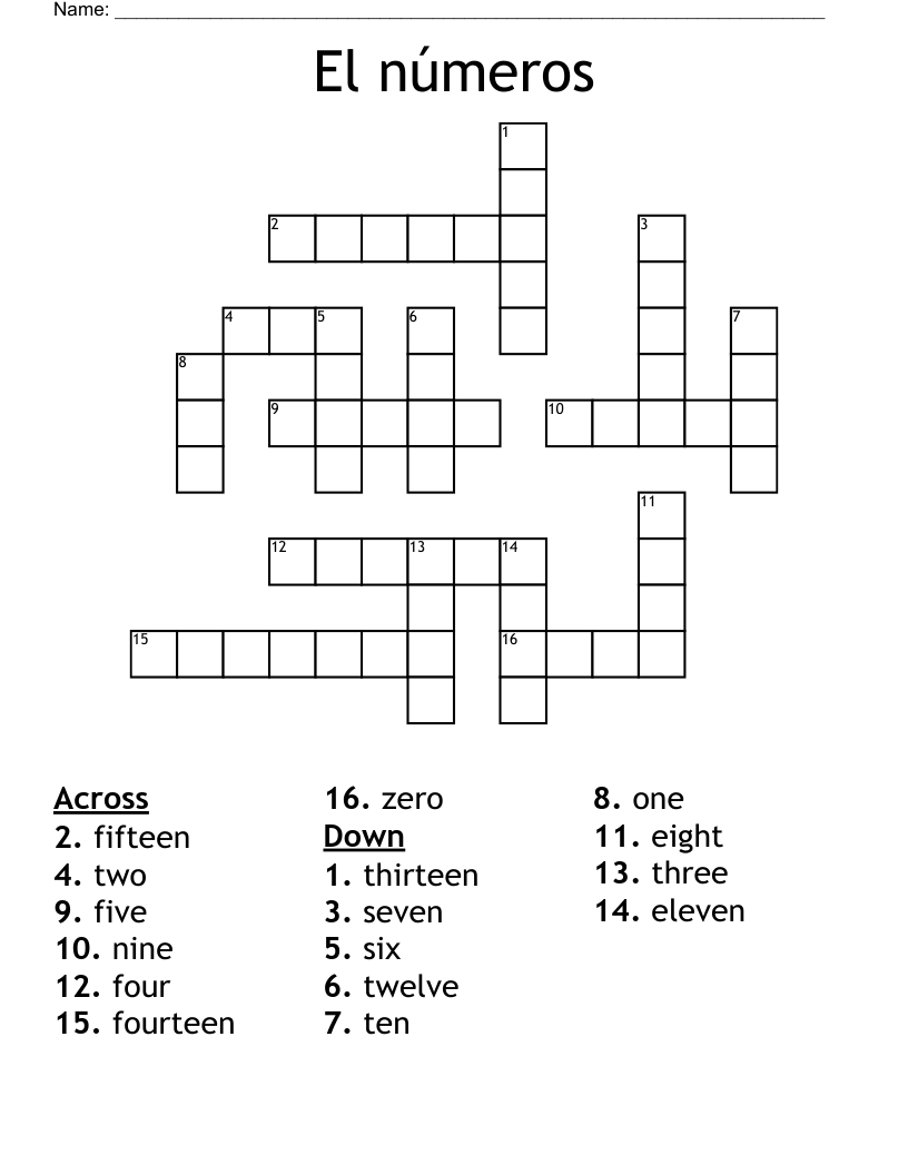 Los Numeros Crossword Puzzle Answers