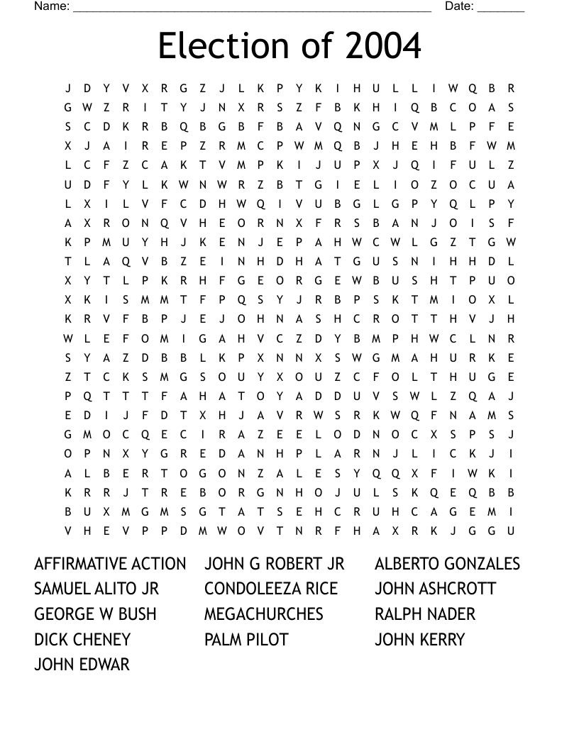 Election of 2004 Word Search