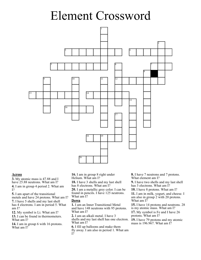 Element Crossword Puzzle Crossword Puzzle Activity Gambaran