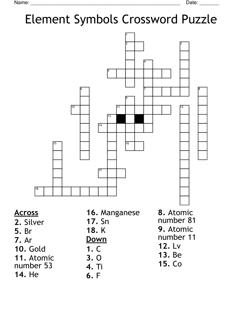 Element Symbols Crossword Puzzle WordMint
