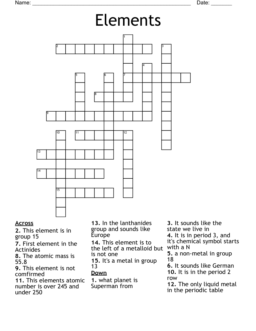 Elements Crossword