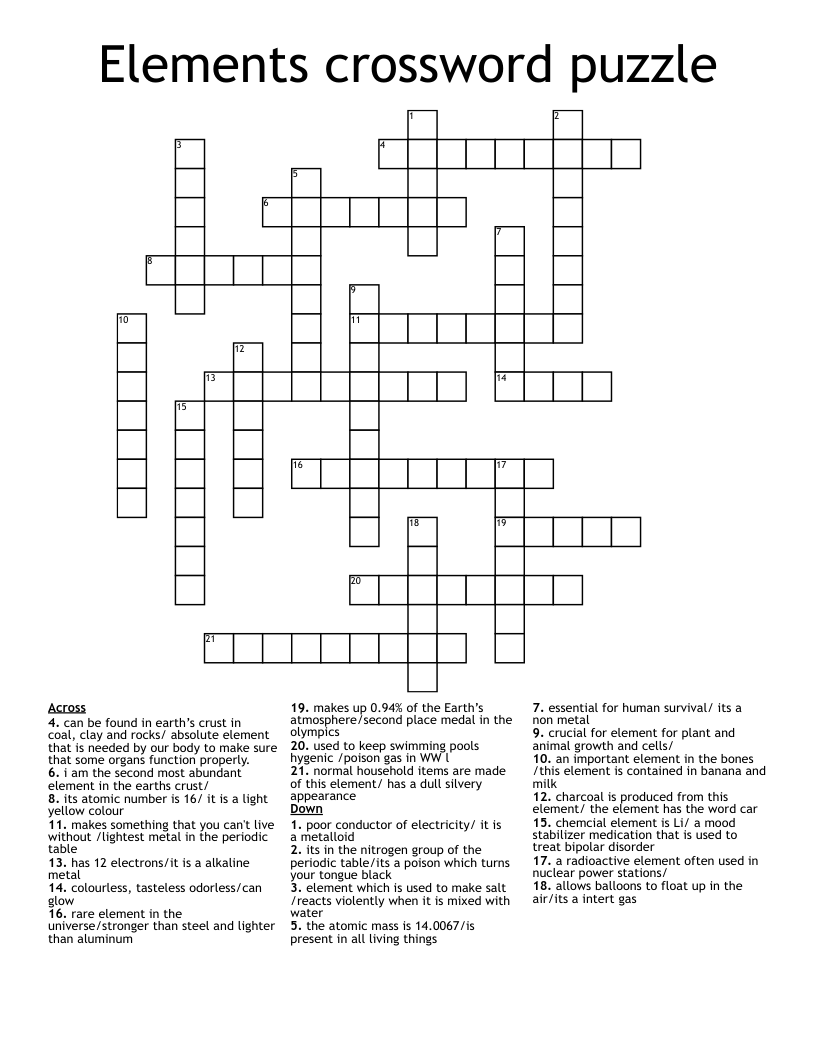 Elements crossword puzzle WordMint
