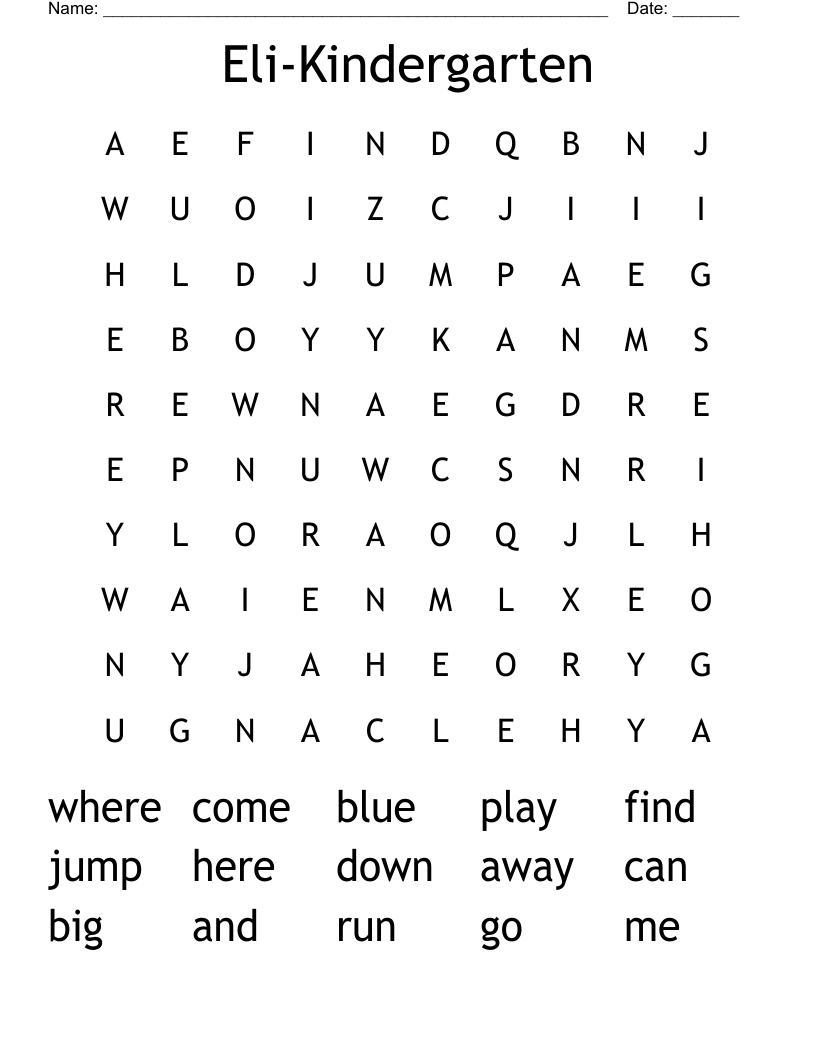Eli-Kindergarten Word Search