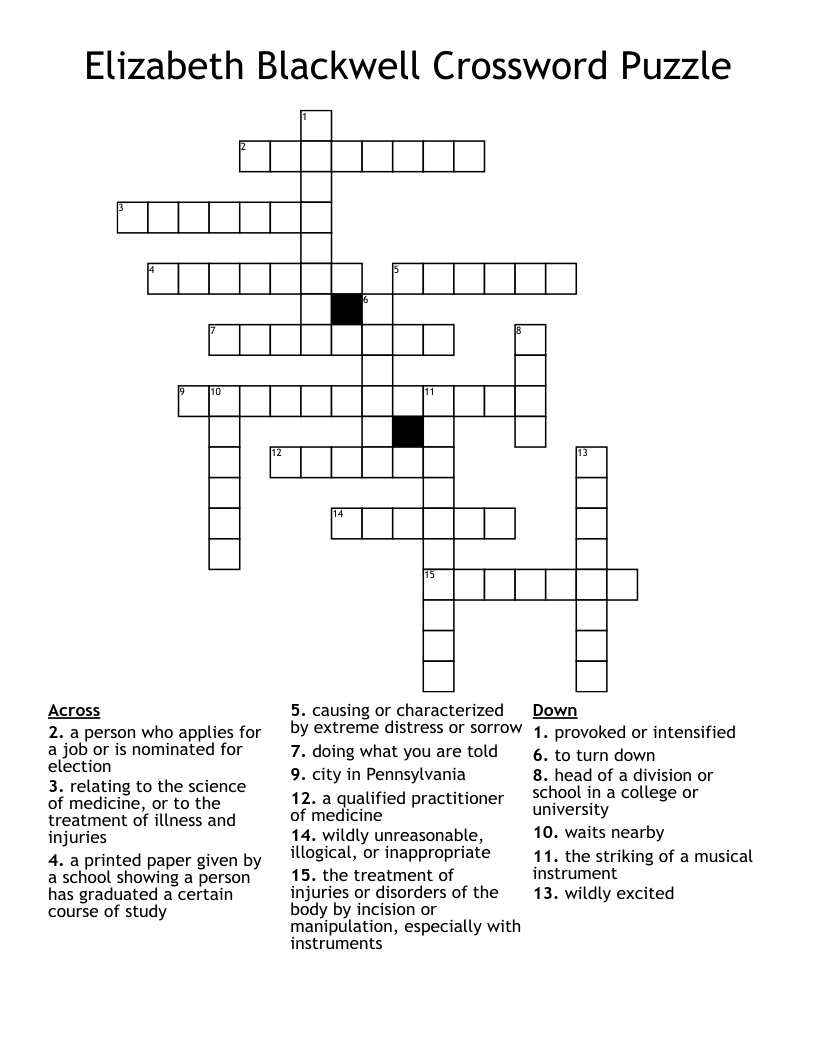 Elizabeth Blackwell Crossword Puzzle