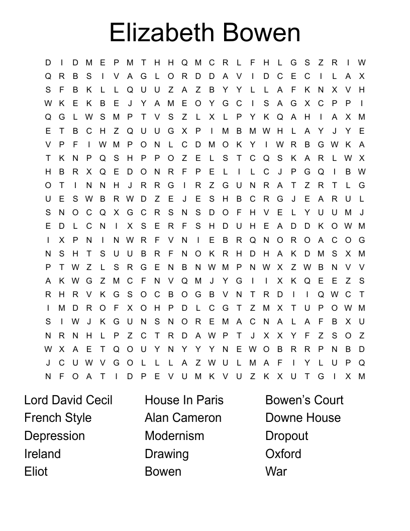 Elizabeth Bowen Word Search