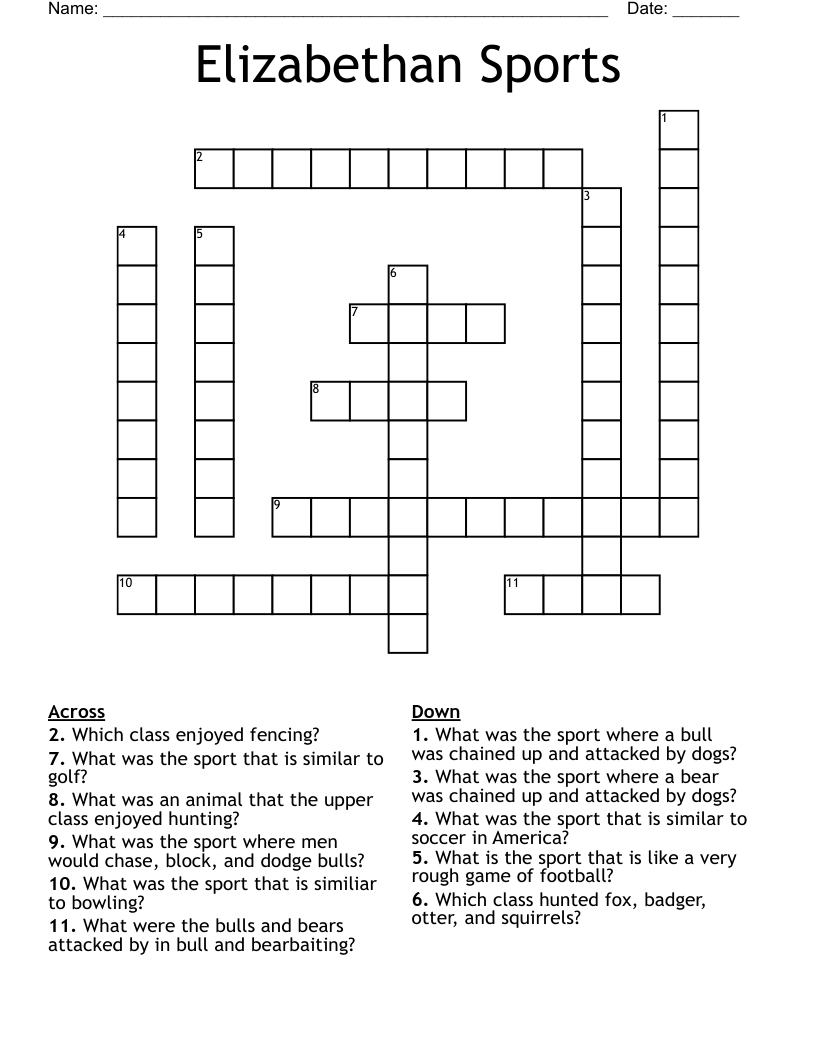 Elizabethan Sports Crossword