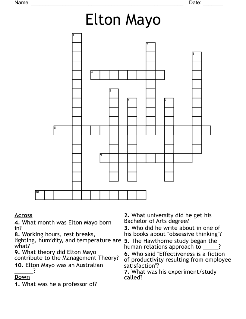 Elton Mayo  Crossword