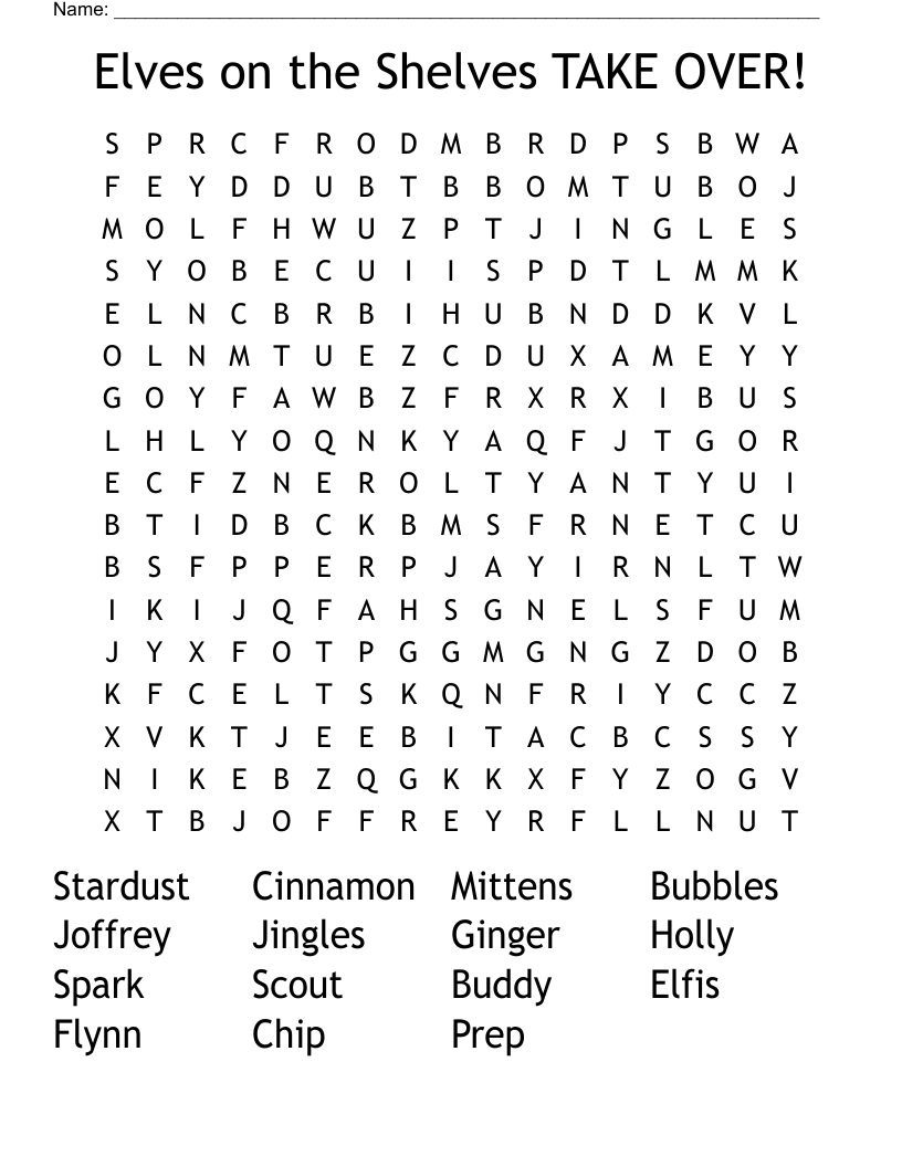 Elves on the Shelves TAKE OVER! Word Search