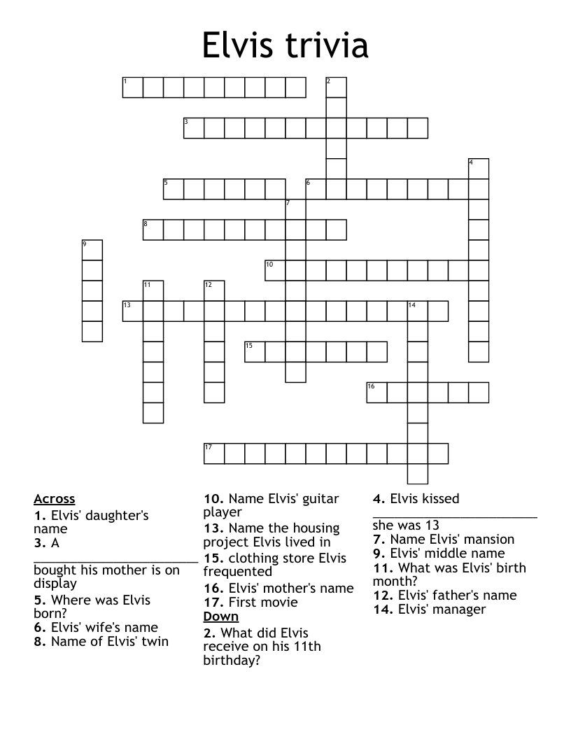 Elvis Trivia Printable Printable Word Searches