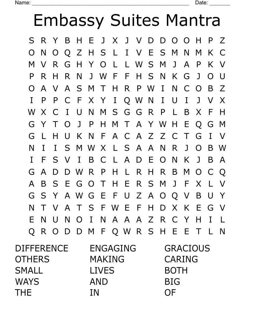 Embassy Suites Mantra Word Search