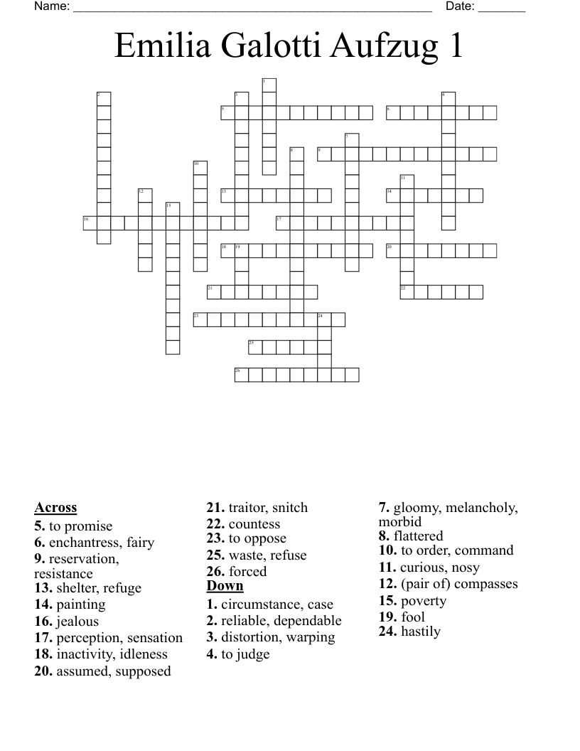 Emilia Galotti Aufzug 1 Crossword