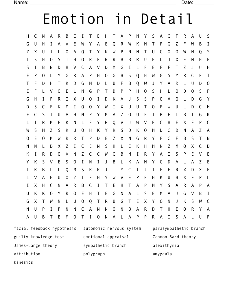 Emotion In Detail Word Search WordMint