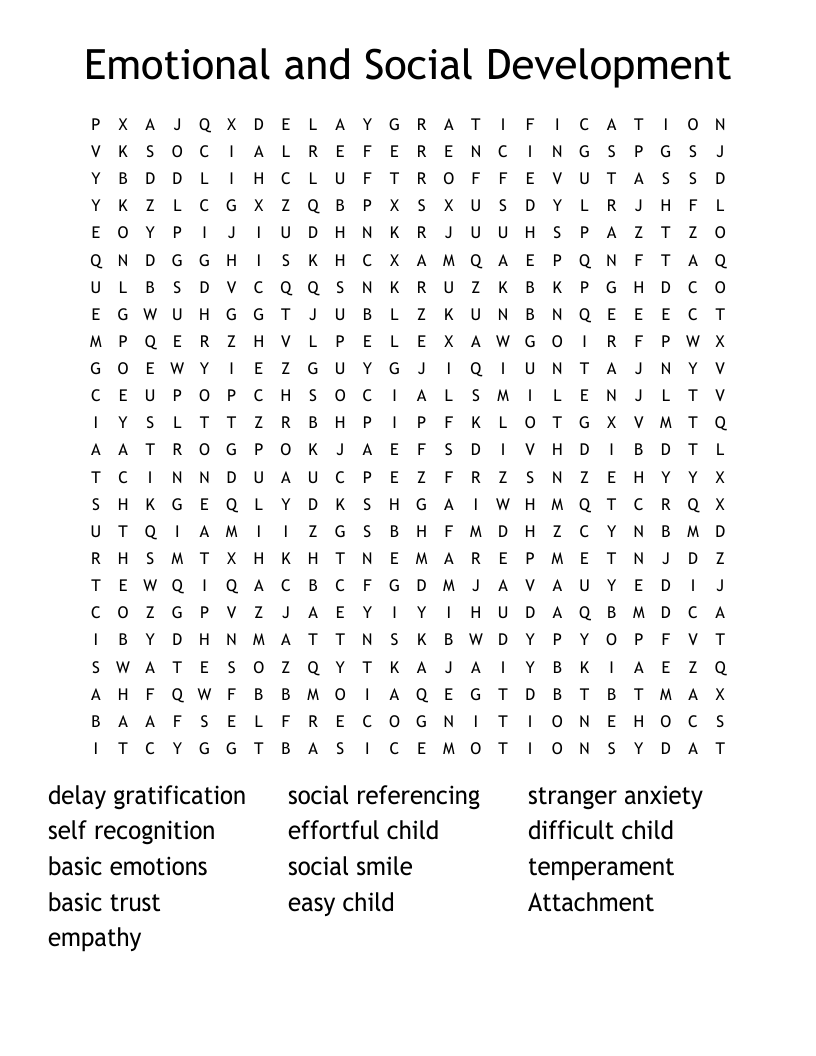 Emotional and Social Development Word Search