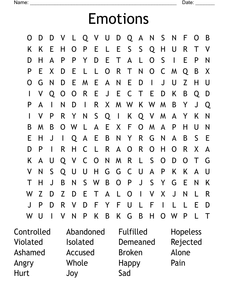 Emotions Word Search