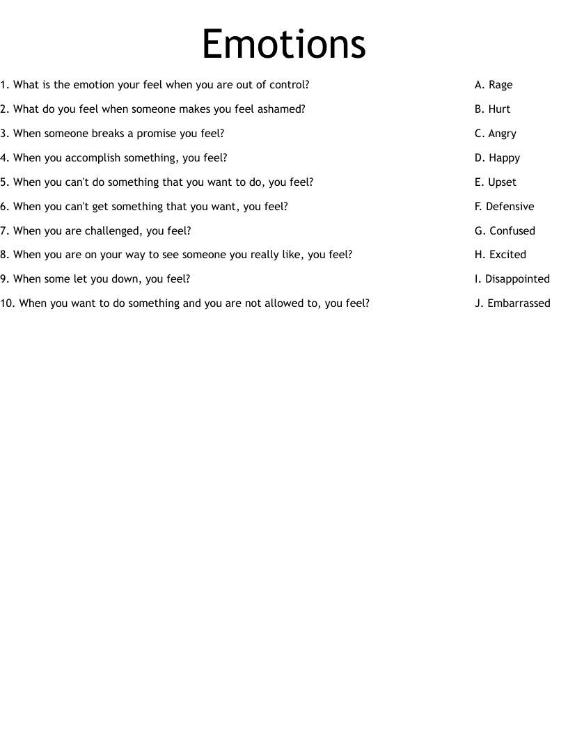 Emotions Worksheet