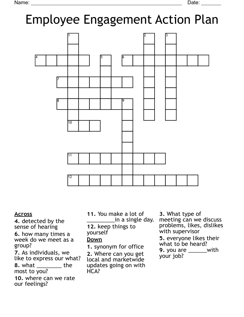 Employee Engagement Action Plan Crossword WordMint