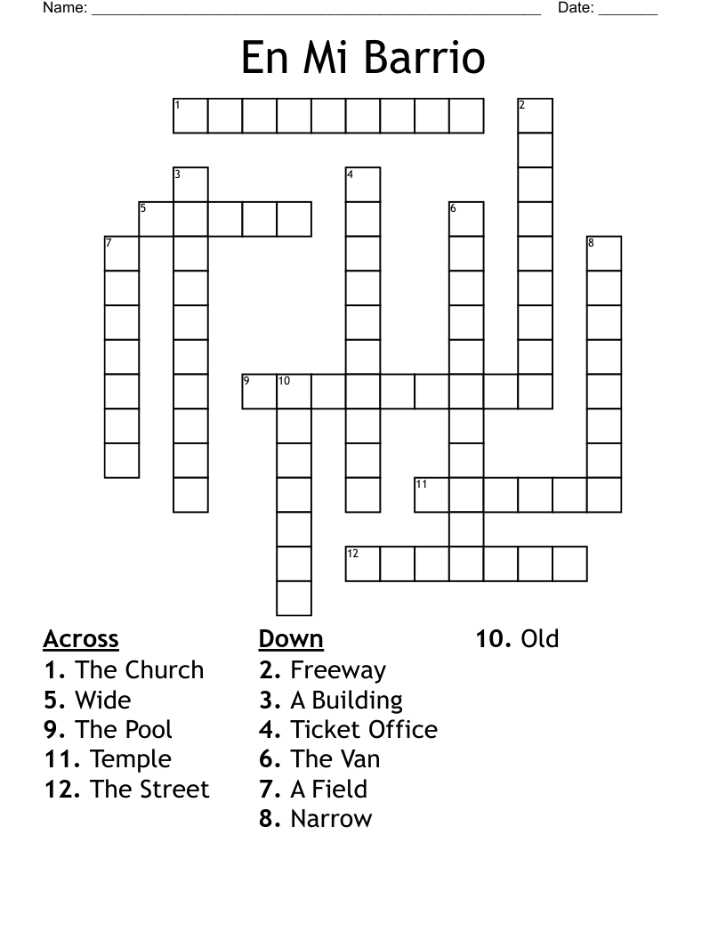 En Mi Barrio Crossword