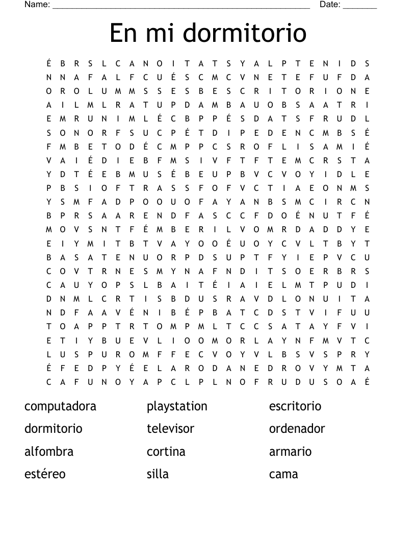 En mi dormitorio Word Search