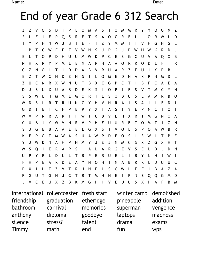 End of year Grade 6 312 Search Word Search
