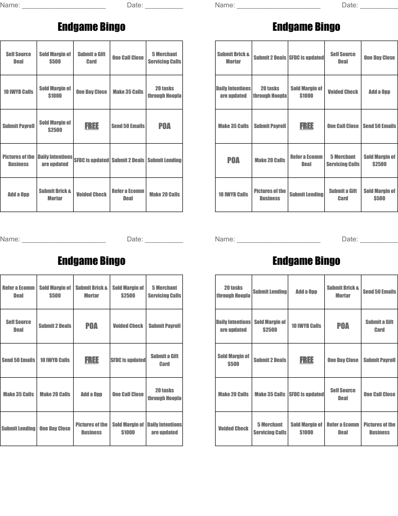 Endgame Bingo