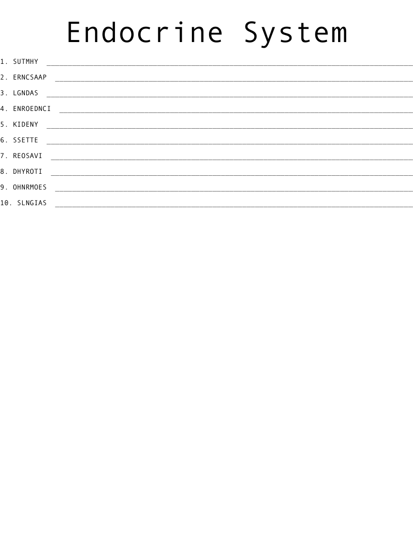 Endocrine System Word Scramble