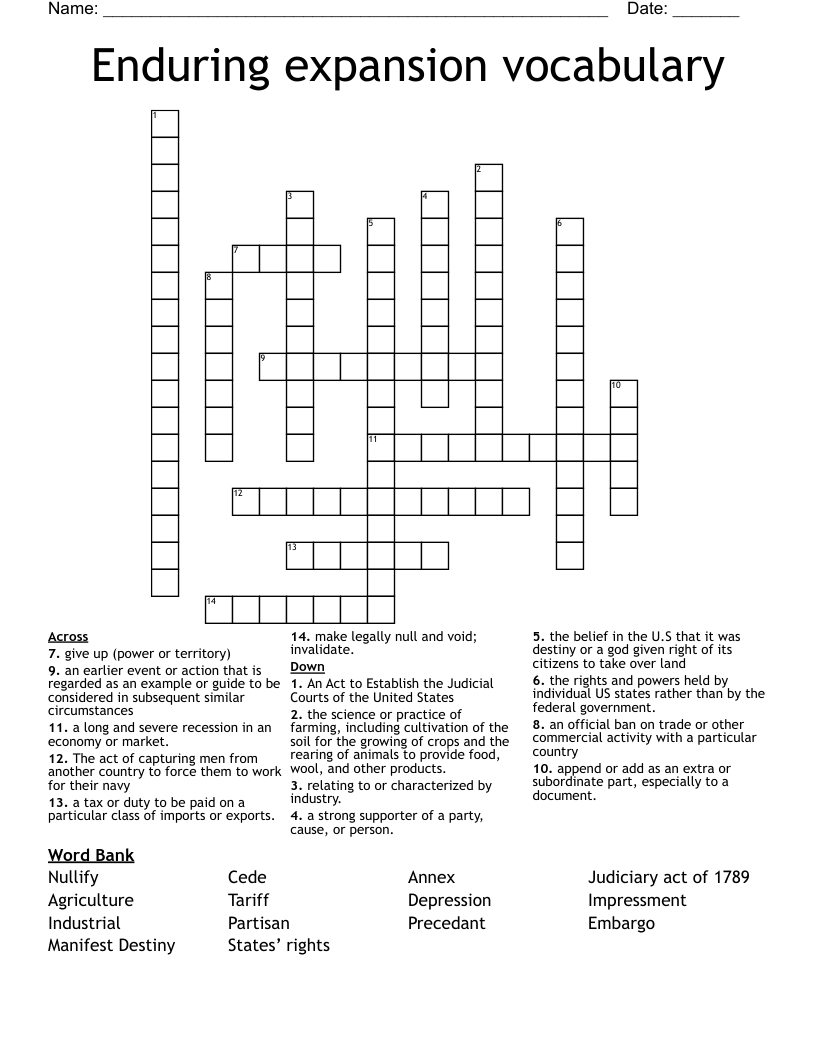 Enduring expansion vocabulary  Crossword
