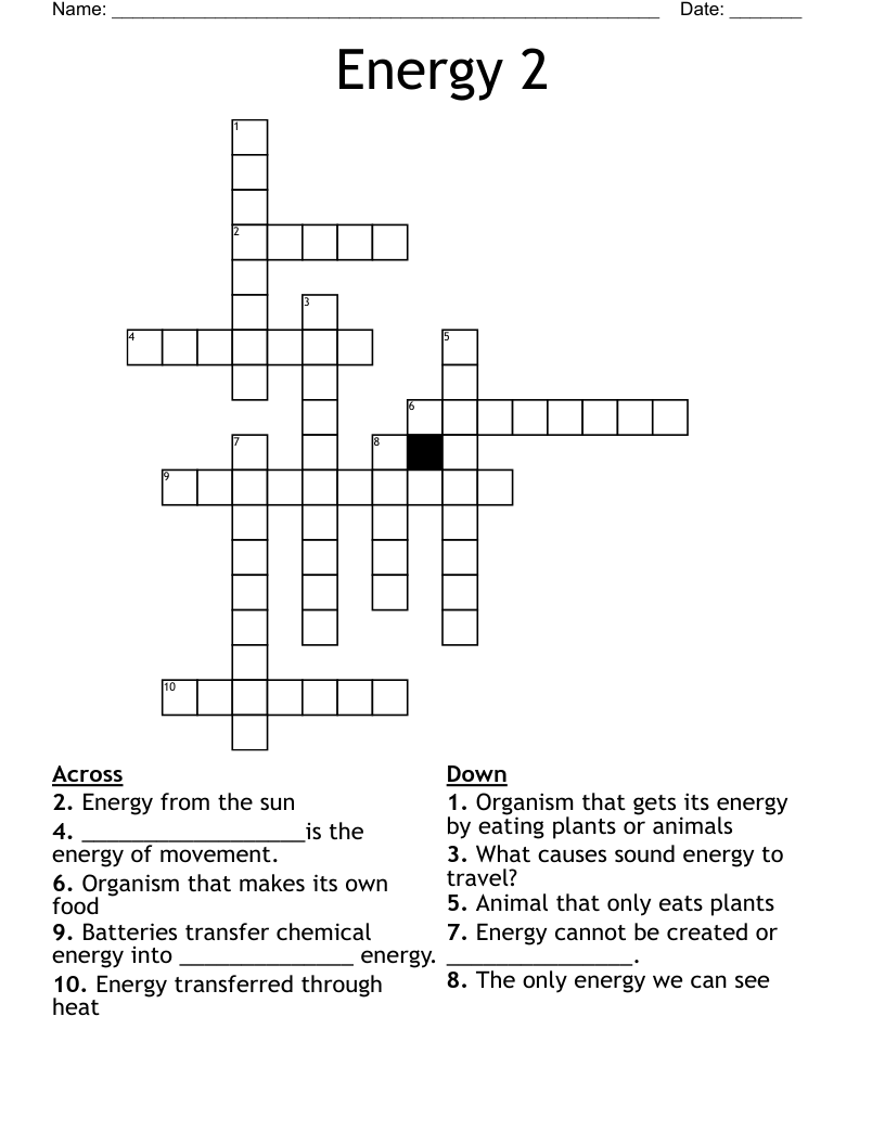 Energy 2 Crossword