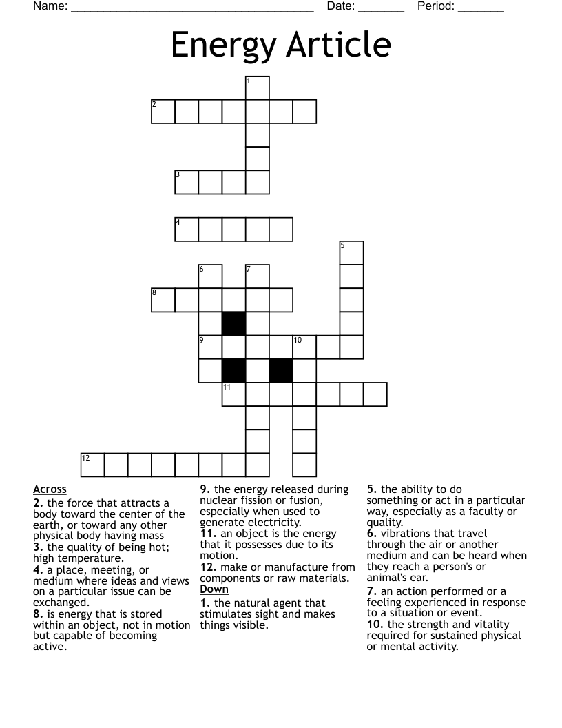 Energy Article Crossword