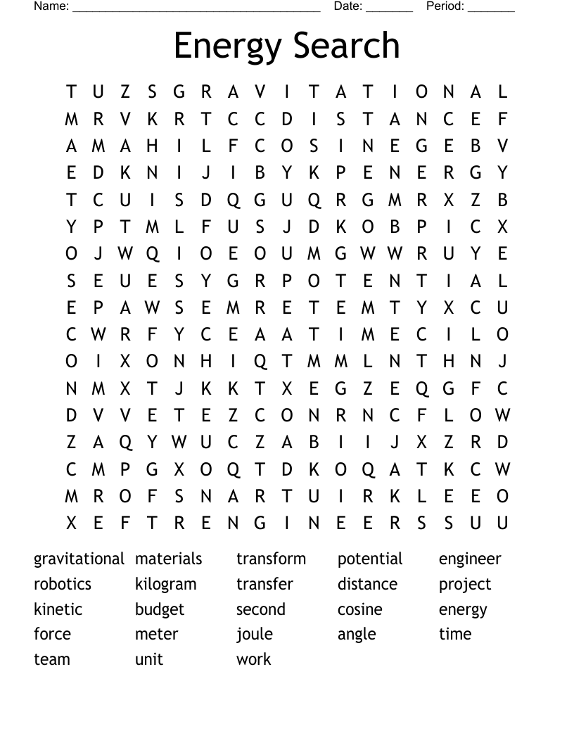Energy Search Word Search