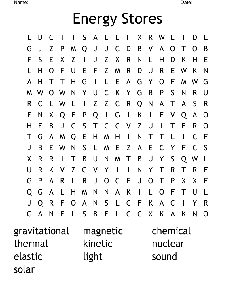 Energy Stores Word Search