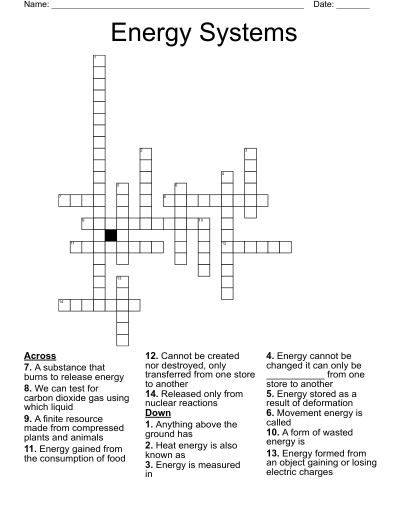 Energy Systems Crossword