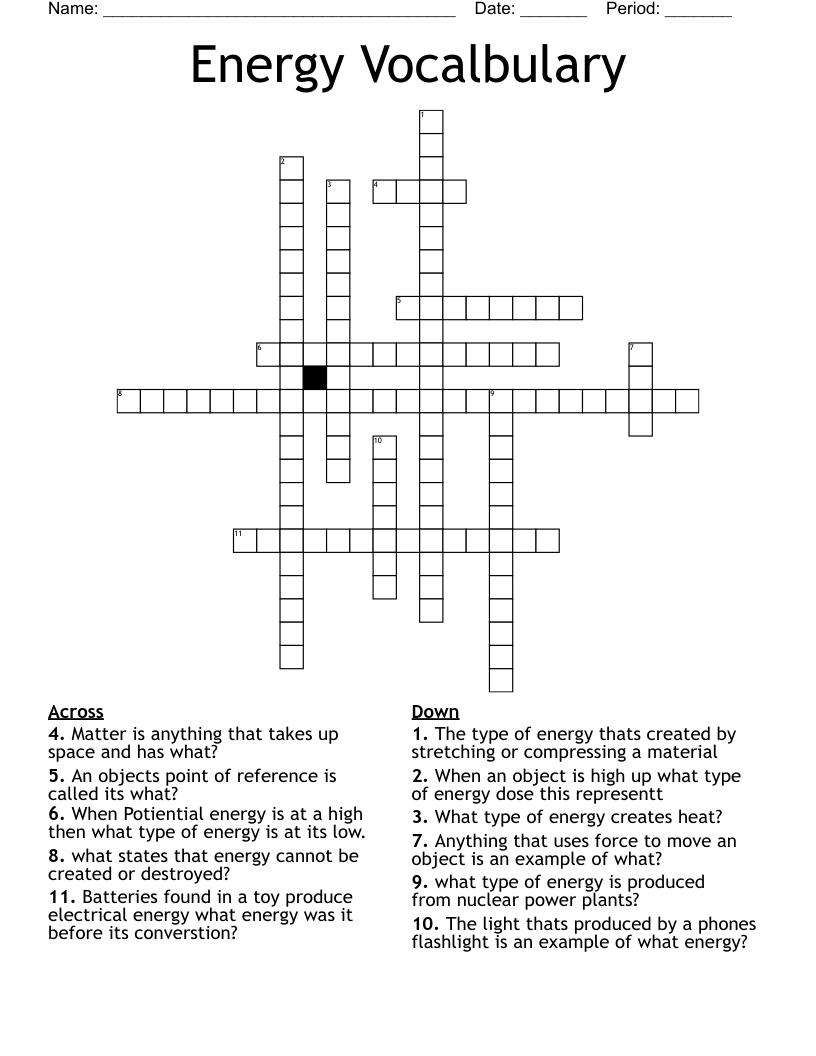 Energy Vocalbulary  Crossword