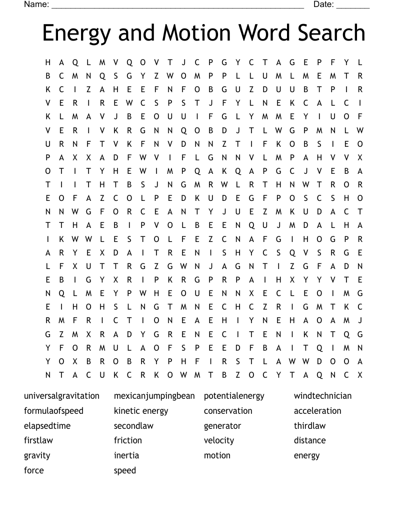 Energy and Motion Word Search