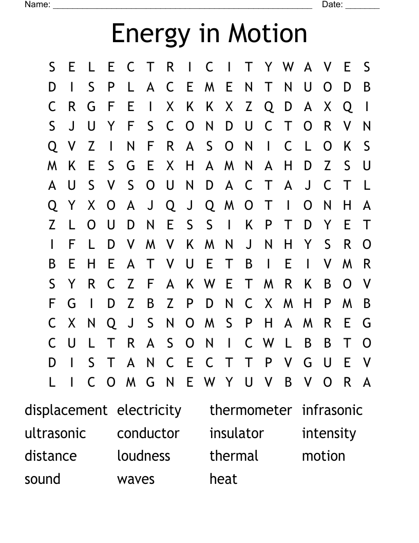 Energy in Motion Word Search