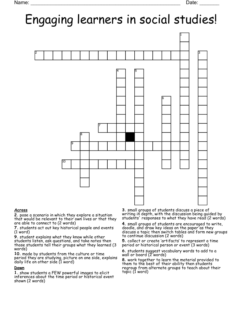 Engaging learners in social studies! Crossword