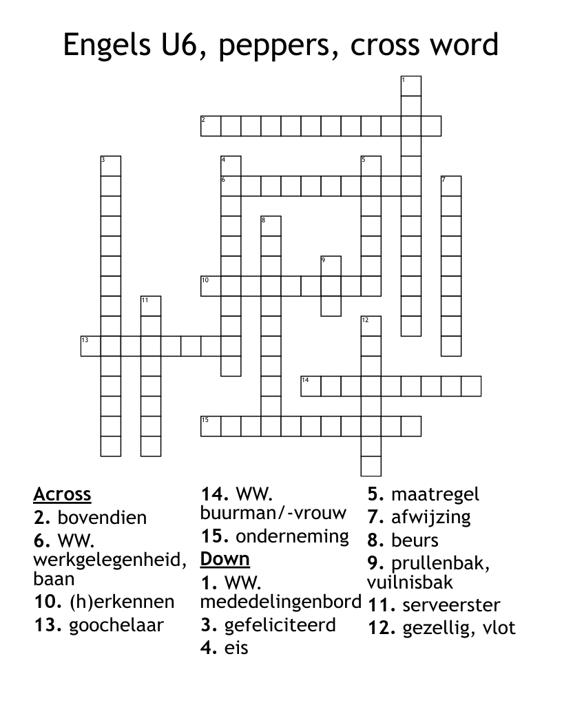 Engels U6, peppers, cross word 