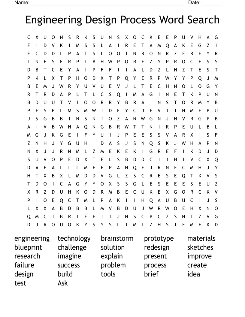 Engineering Design Process Word Search - WordMint With Engineering Design Process Worksheet