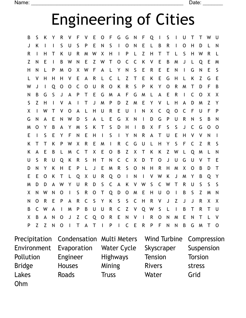 Engineering of Cities Word Search