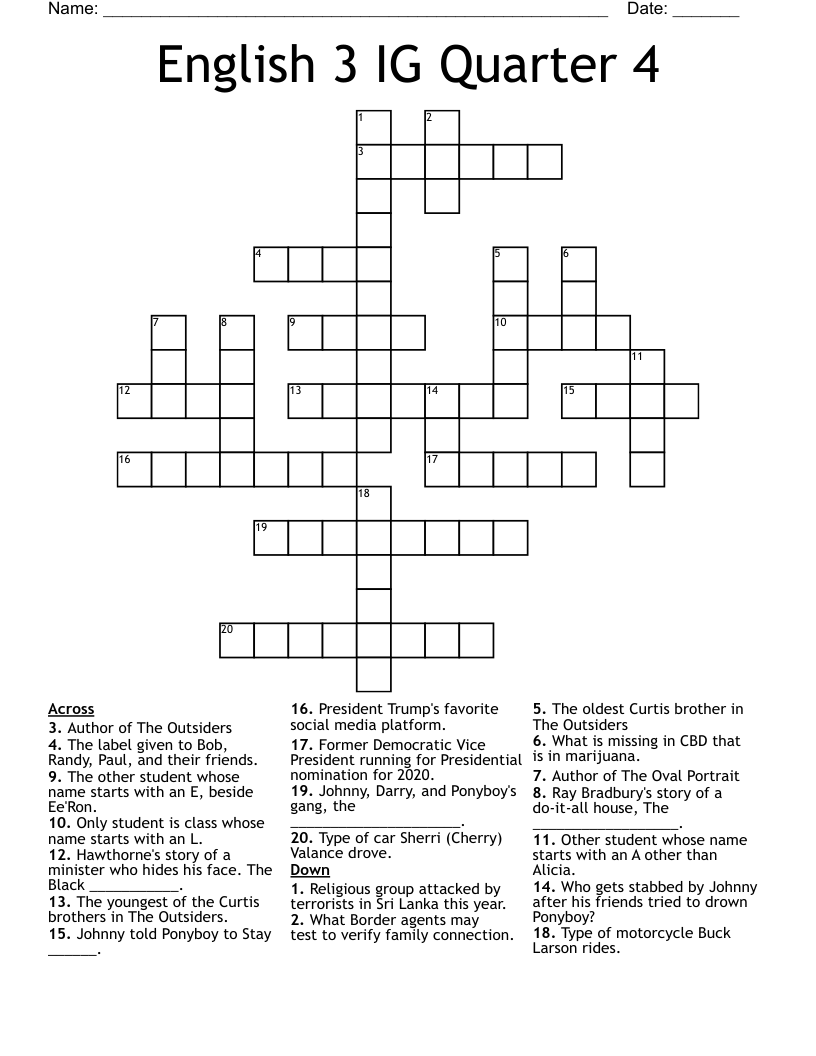 English 3 IG Quarter 4 Crossword