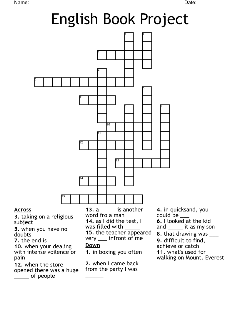 English Book Project  Crossword