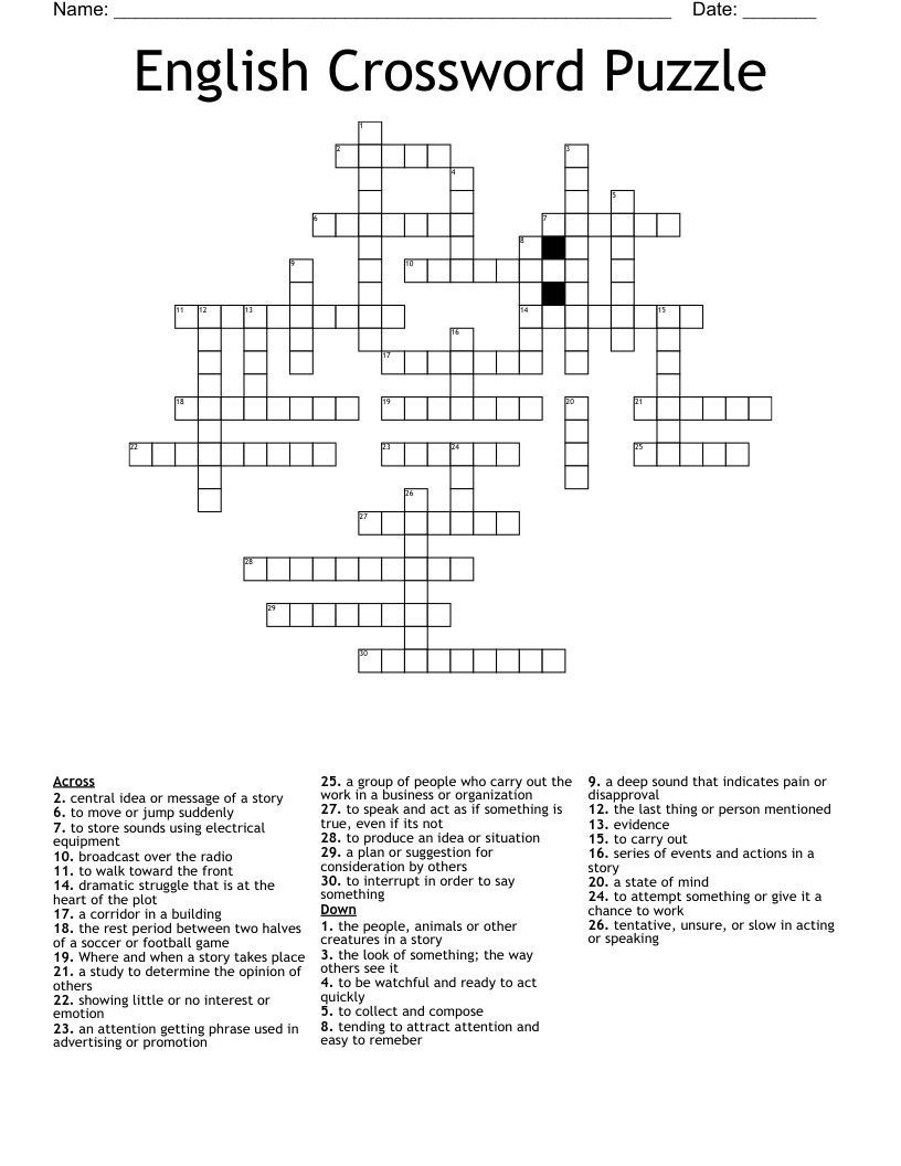 English Crossword Puzzle