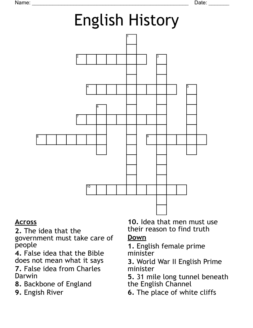 English History Crossword