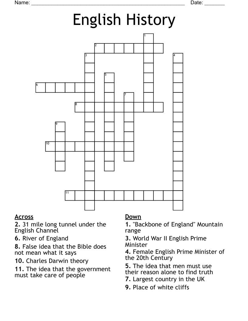 English History Crossword