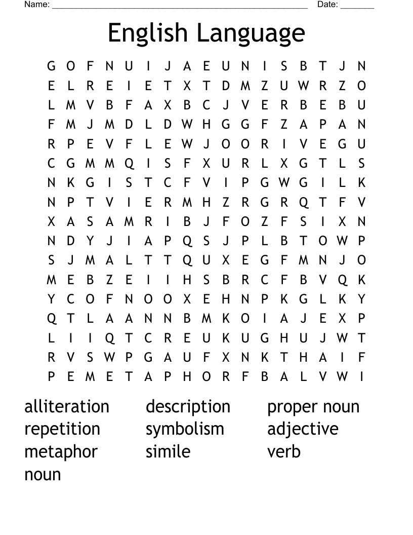 English Language Word Search